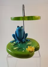 Vintage EFR Cast Resin Blue Frog Lily Pad Toothbrush Holder for Four Multicolor