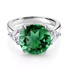 5.94 Cttw Nano Emerald and White Moissanite 3-Stone Ring For Women In 925