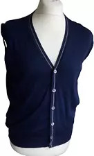 FAY Sweater Vest Fine Cotton Knit Waistcoat Blue Sleeveless Cardigan Men's S