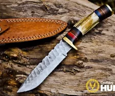 Handmade Damascus Steel Fixed Blade Knife With Leather Sheath