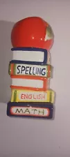 Colorful School Teacher Themed Ceramic Vase Pencil Holder With Books and Apple