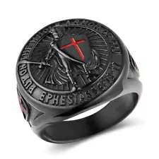 Knights Templar Put On The Whole Armor of God Ring Stainless Steel Blk Size 7-13