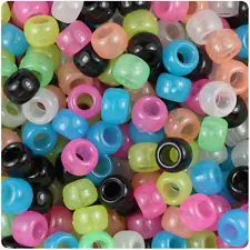 BeadTin Glow Kandi Multi 9mm Barrel Plastic Pony Beads (500pcs)