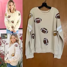 WHITE BIRCH Pullover Classy Sequin Football Sweatshirt 1X Ivory Beige Glam NEW