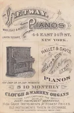 W.F Tway Pianos for sale /44 East 14th St at Union Square NYC/Trade Card c1890