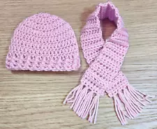 Doll Clothes Crocheted Beanie Scarf Set Fits American Girl Doll 18" Pink