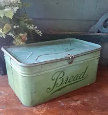 Antique Primitive Farmhouse Jadeite Green Tin Bread Box