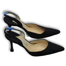 Manolo Blahnik Italy Black Pointed Toe Stiletto Slingback Womens Heels Size 36.5