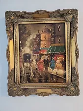 Original Oil On Canvas Painting Paris Parisian Street Beautiful Frame France