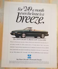 1994 Chrysler LeBaron GTC Convertible & Us Magazine Print Advertisements