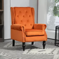 Wooden frame armchair, modern style casual chair with sturdy wooden legs orange