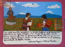 Exvoto Peasants are grateful for the Cempasúchil flower harvest hand painted