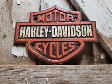 VINTAGE HARLEY DAVIDSON MOTORCYCLE SIGN DEALER SERVICE SALES CAST IRON BIKER