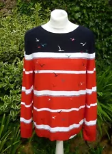 Red White Blue Jumper WHITE STUFF UK16 (44) Cotton Cashmere Nautical Bird Motif