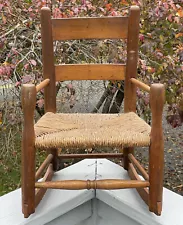 Antique - Vintage Primitive Child's Wooden Rocker Chair Rocking Basket Weave