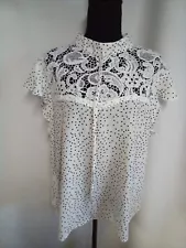 reese womans plus size white blouse black polka dots lace on top 2X