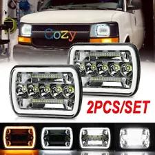 For Chevy Express Cargo Van 1500 2500 3500 Pair 7x6 5x7 LED Headlights Hi/Lo DRL (For: 1999 Chevrolet Express 1500)