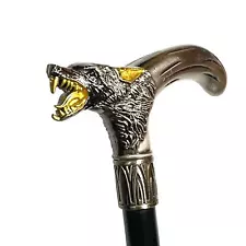 Wolf Wolfman Cane Wolf Man 36" Fodder Silver Wolf Head Cane Walking Stick