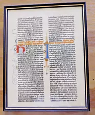 RARE Gutenberg Bible Facsimile Page Illuminated Hand Colored & Gilded Framed