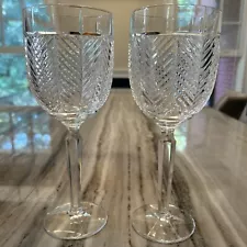 2 Ralph Lauren Herringbone Crystal 8-1/8" Barrel Shape Wine Glasses - Excellent!