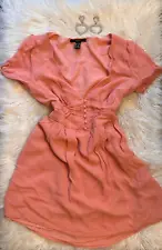 Women's Forever 21 Pretty in Pink, Lined V Neck Short Sleeved Dress, Size M