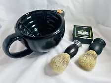 Naked Armor Scuttle Shaving Bowl - Black Kit with 2 Brushes