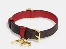 Coach Dog Pet Boxed Small Collar Signature Canvas Brown/Black/Red Apple