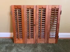 Vtg Wooden Interior Louver Shutters With Metal Knobs - 22.75" x 19.25"