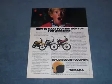 1980 Yamaha YZ50 MX100 DT100 Vitnage Motorcycle Ad "Make Your Kid Light Up..."