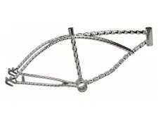 32" LONG VINTAGE LOWRIDER STEEL TWISTED LOWRIDER FRAME IN CHROME FOR 20" BIKE.