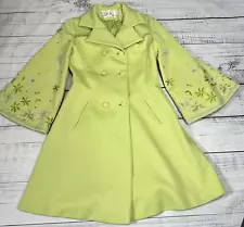 Vtg 1960's Lilli Ann Paris Womens Bell Sleeve Coat XS Lime Green Beaded Buttons