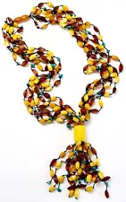 Genuine Multicolor Natural Baltic Amber Turquoise Interesting Nice Beads 24 in