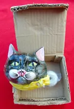 VINTAGE CAT STRING HOLDER ~ RARE / NEW IN ORIGINAL BOX ~ 1950's CIRCA ~ 6" x 6"