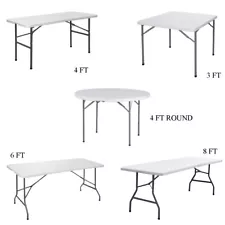 3/4/6/8 FT Plastic Folding Table Picnic Table for Party Indoor Outdoor White