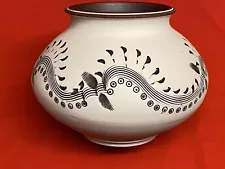 Pottery Bowl ,Art Southwest Indian, Signed, Ivory W/ Black Trim & Brwn Treasure!