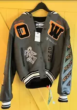 BRAND NEW w/Tags OFF WHITE Leather Varsity Jacket Wool Abloh Crow Size Med.