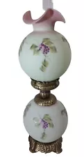 NIB Scarce Fenton Lotus Mist Green Burmese GWTW Hand Painted Blackberries Lamp