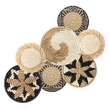 Hanging Woven Wall Basket Set - 7 Unique Handcrafted Seagrass Baskets for Boh...