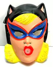 Scarce! VINTAGE BATGIRL HERO COSTUME HALLOWEEN MASK w/ NOISEMAKER MOUTHPIECE!