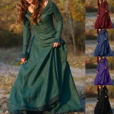 Women Medieval Vintage Queen Long Dress Prom Ball Gown Costume Gothic Clothing