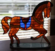 Vintage Leaded? Stained Glass Horse Sun Catcher For Window Sill 11”x 9.5”