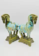 A Pair of Vintage Chinese Tang Dynasty Style Ceramic Horses, Made in Japan