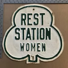 Arizona REST STATION for women road sign 16x16 1930s old EMBOSSED patina S610