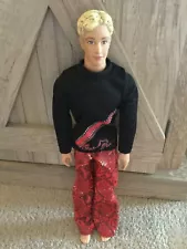 2001 PA Ken Style Barbie Doll in Red Animal Print Pants Black Top Blonde 12"tall