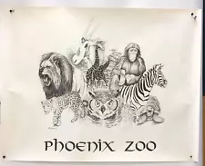 Phoenix Zoo Poster Alison Partridge Vintage 1979 Animal Wildlife Line Drawing