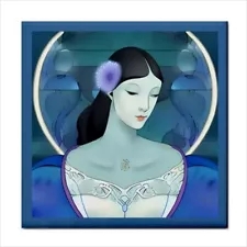 Blue Woman Art Deco Nouveau Style Backsplash Border Ceramic Craft Tile