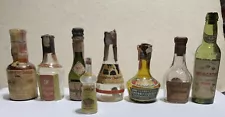 Lot Of 8 Vintage Empty Mini Foreign Liquor Bottles