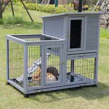 COZIWOW Wooden Rabbit Hutch Bunny Cage with Casters Removable Tray Play Pen