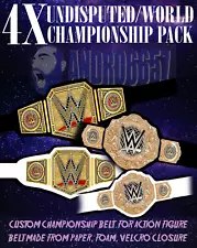 4 Custom WWE Style Undisputed World championship belts wrestling MATTEL SIZE