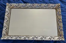 Vintage Gold & Silver Tone Floral And Filigree Vanity Mirror Tray Hollywood Reg.